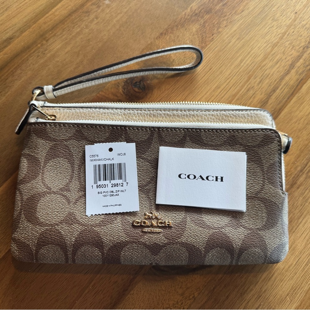 Coach Brown and Cream  Double Zipper Wristlet NWT - Picture 2 of 3